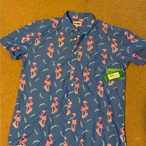 Blue Flamingo Print Men's Shirt